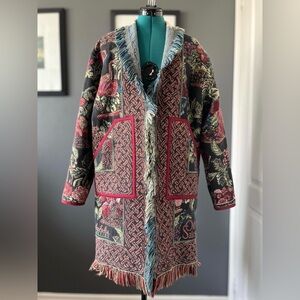 Handmade duster cardigan, reworked vintage tapestry blanket, ladies' size XS-M